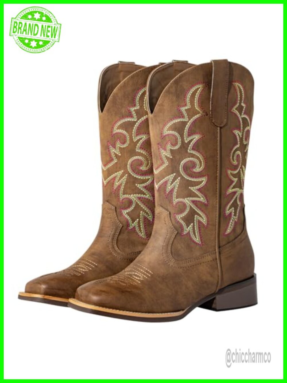Extra Wide Calf Cowboy Boots Square Toe Faux Leather Western Women